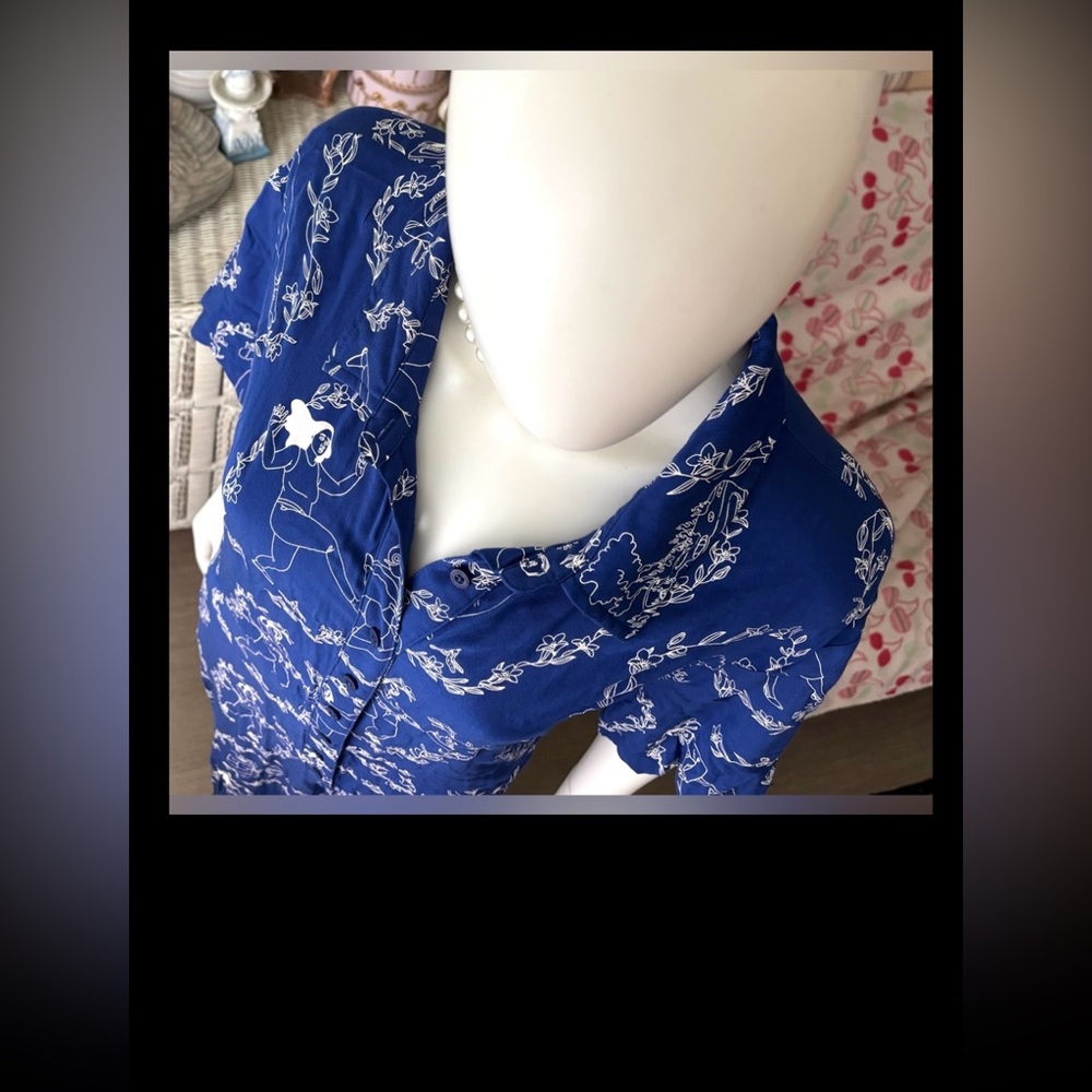 Lazy OAF “Accidents” Blue Illustrated Button Front Jumpsuit Wide Leg Plus Sz. 20 - Picture 5 of 12